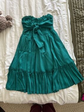 Strapless Teal Ruffled Sundress